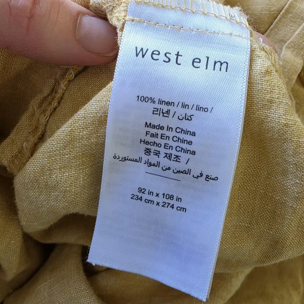 West Elm 100% Linen Duvet Cover KING 92x108 Oat Straw Mustard Yellow Bedding